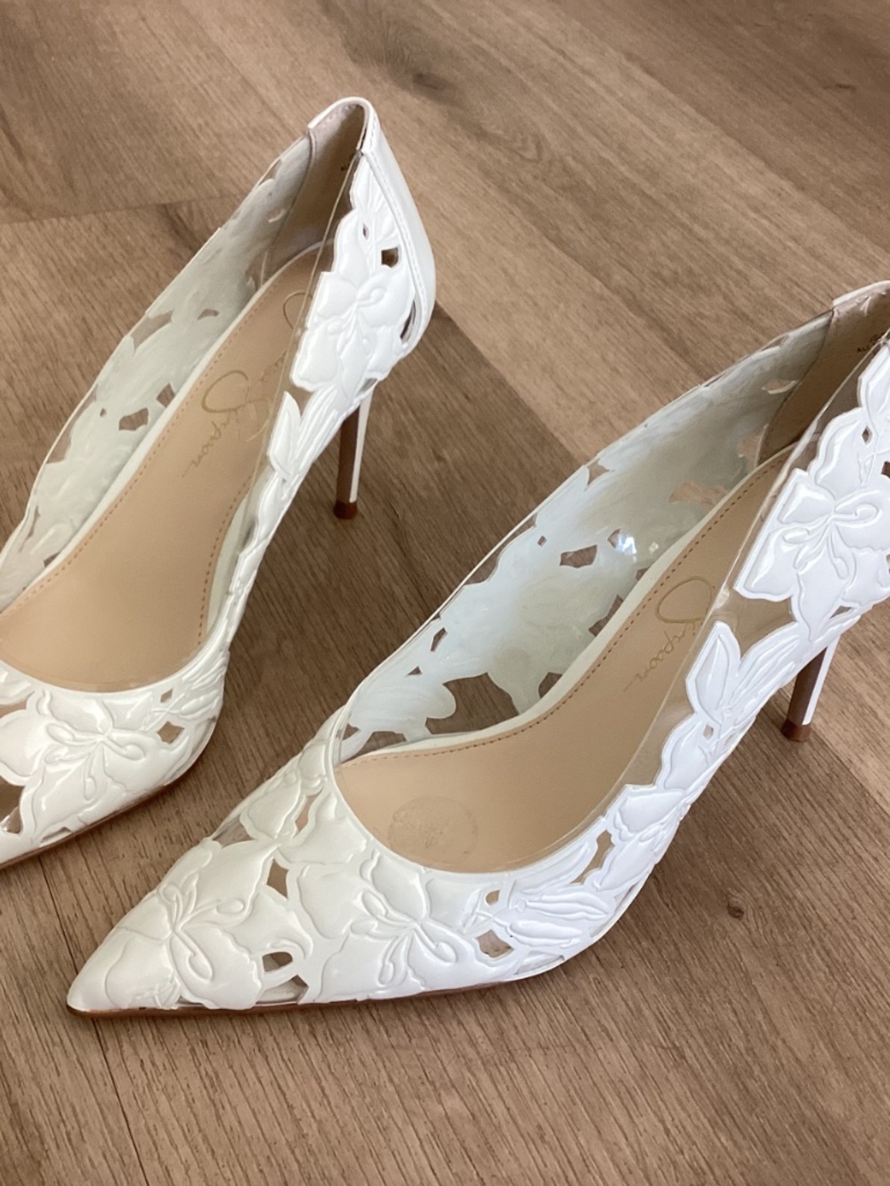 NEW Jessica Simpson PVC White Floral Laser cutouts Dressy Heels 8.5 / 39.5 - Picture 9 of 10
